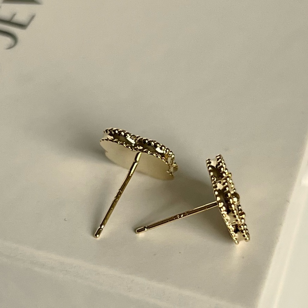 Gold Floral Stud Earrings - Picture 5 of 10